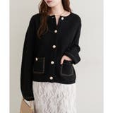 ブラック | 【natural couture】配色ステッチ入りニットジャケット | NICE CLAUP / OLIVE des OLIVE　OUTLET