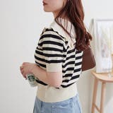 衿フリルボーダーニット | NICE CLAUP / OLIVE des OLIVE OUTLET | 詳細画像1