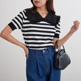 ブラック | 衿フリルボーダーニット | NICE CLAUP / OLIVE des OLIVE OUTLET