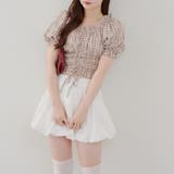 チェック | シャーリング半袖ブラウス | NICE CLAUP / OLIVE des OLIVE OUTLET