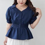 ネイビー | 【通勤やオフィスカジュアルにも◎】スキッパー半袖ブラウス | NICE CLAUP / OLIVE des OLIVE OUTLET