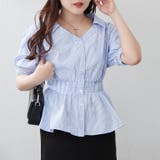 サックス | 【通勤やオフィスカジュアルにも◎】スキッパー半袖ブラウス | NICE CLAUP / OLIVE des OLIVE OUTLET