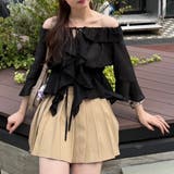 ブラック | 【@_chipi2xセレクト】楊柳シアーラッフル5分袖ブラウス | RMAF　NICE CLAUP / OLIVE des OLIVE