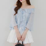 ブルー | 【@_chipi2xセレクト】楊柳シアーラッフル5分袖ブラウス | RMAF　NICE CLAUP / OLIVE des OLIVE