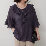 ネイビー | ラッフル5分袖ブラウス | NICE CLAUP / OLIVE des OLIVE OUTLET