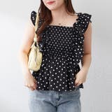 【前後2WAY】シャーリングドット柄ブラウス | NICE CLAUP / OLIVE des OLIVE OUTLET | 詳細画像1