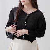 ブラック | 麻風素材、キャンディ袖カーディガン | NICE CLAUP / OLIVE des OLIVE OUTLET