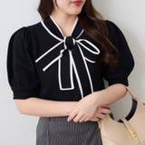 ブラック | リボンタイ付半袖ニット | NICE CLAUP / OLIVE des OLIVE OUTLET