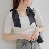 肩リボンスクエアネックニット | NICE CLAUP / OLIVE des OLIVE OUTLET | 詳細画像1