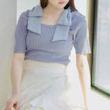 ブルー | 肩リボンスクエアネックニット | NICE CLAUP / OLIVE des OLIVE OUTLET