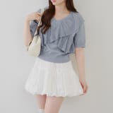 ブル-グレ- | クロスフリル半袖ニット | NICE CLAUP / OLIVE des OLIVE OUTLET