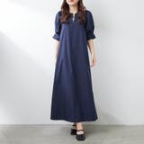 ネイビー | 1枚でキマる！パフスリーブキーネックワンピース | NICE CLAUP / OLIVE des OLIVE　OUTLET