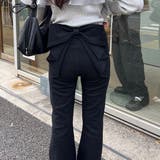 ブラック | 【3サイズ展開】後ろ姿まで可愛い、リボンデニムフレアパンツ | RMAF　NICE CLAUP / OLIVE des OLIVE