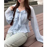 サックス | 楊柳シアーラッフルブラウス | RMAF NICE CLAUP / OLIVE des OLIVE