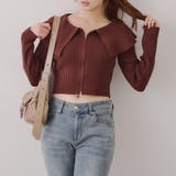 ブラウン | お顔周りスッキリ見え◎ ビッグ衿ジップカーディガン | NICE CLAUP / OLIVE des OLIVE OUTLET