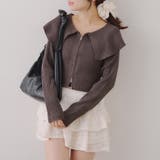チャコール | お顔周りスッキリ見え◎ ビッグ衿ジップカーディガン | NICE CLAUP / OLIVE des OLIVE OUTLET