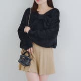 ブラック | 【ふわふわ、大人可愛い♪】リボンニット＆キャミソールセット | NICE CLAUP / OLIVE des OLIVE　OUTLET