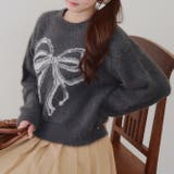 チャコール | リボン柄シャギーニット | NICE CLAUP / OLIVE des OLIVE OUTLET