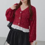 レッド | 【5色展開】裾レースリボン釦カーディガン | RMAF　NICE CLAUP / OLIVE des OLIVE