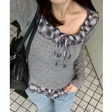 トップグレー | チェックフリルT | NICE CLAUP / OLIVE des OLIVE　OUTLET
