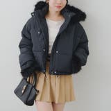 ブラック | フェイクファー付ジップエコダウン | NICE CLAUP / OLIVE des OLIVE　OUTLET