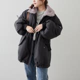 ブラック | 衿ファードロスト中綿ジャケット | NICE CLAUP / OLIVE des OLIVE　OUTLET