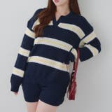 ネイビー | 【セットアップ】ボーダーポロニット&ニットショートパンツ | RMAF　NICE CLAUP / OLIVE des OLIVE