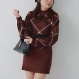 ブラウン | チェック切替ニットミニワンピース | NICE CLAUP / OLIVE des OLIVE　OUTLET