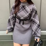 チャコール | チェック切替ニットミニワンピース | NICE CLAUP / OLIVE des OLIVE　OUTLET