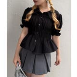 ブラック | シャーリングペプラム半袖ブラウス | RMAF　NICE CLAUP / OLIVE des OLIVE