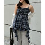 ネイビー | 【8色展開 無地 ドット柄 チェック柄 花柄】レースアップキャミチュニック | RMAF NICE CLAUP / OLIVE des OLIVE