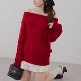 レッド | ポンポン付き オフショルケーブルプルオーバー | RMAF　NICE CLAUP / OLIVE des OLIVE