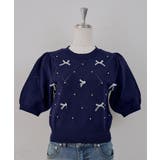 ネイビー | オーガンちびリボン半袖ニット | RMAF　NICE CLAUP / OLIVE des OLIVE