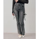 ブラック系 | 【S/Mサイズ展開】リボンカーゴデニムフレアパンツ | RMAF NICE CLAUP / OLIVE des OLIVE
