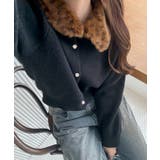 ブラック | フェイクファー衿ニットカーディガン | RMAF　NICE CLAUP / OLIVE des OLIVE