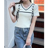 レースアップ半袖ニット | RMAF NICE CLAUP / OLIVE des OLIVE | 詳細画像1