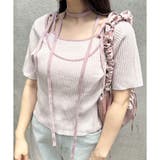 ピンク | 【OLIVE des OLIVE】肩リボンレイヤードリブニット | NICE CLAUP / OLIVE des OLIVE　OUTLET