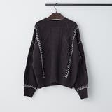 ブラック | ブランケットステッチケーブルプルオーバー | RMAF NICE CLAUP / OLIVE des OLIVE