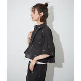 ブラック | 【セットアップ対応】フラワー刺繍ショート丈ブラウス | RMAF　NICE CLAUP / OLIVE des OLIVE