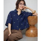ネイビー | 【セットアップ対応】フラワー刺繍ショート丈ブラウス | RMAF　NICE CLAUP / OLIVE des OLIVE