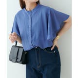 ブルー | 【Web限定】オフィスカジュアルにも♪袖フレアーバンドカラーブラウス | NICE CLAUP / OLIVE des OLIVE　OUTLET