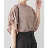 グレージュ | 【Web限定】オフィスカジュアルにも♪袖フレアーバンドカラーブラウス | NICE CLAUP / OLIVE des OLIVE　OUTLET