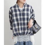 ネイビー | 先染めチェックタケノコタックブラウス | RMAF NICE CLAUP / OLIVE des OLIVE