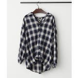 ネイビー | チェック多釦タケノコタックブラウス | RMAF NICE CLAUP / OLIVE des OLIVE