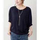 ネイビー | 【接触冷感】コインチャーム付ネックレス刺繍Tシャツ | RMAF NICE CLAUP / OLIVE des OLIVE