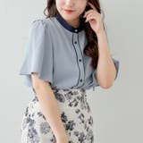 ◆サックス | 【オフィスコーデに】上品映え、配色パイピングブラウス | RMAF NICE CLAUP / OLIVE des OLIVE