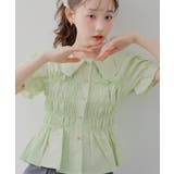 グリーン | 【韓国風コーデ】10色展開、シャーリング衿付ブラウス | RMAF NICE CLAUP / OLIVE des OLIVE