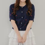 ネイビー | 【ガーリーコーデにおすすめ】チェリー刺しゅうカーデイガン | NICE CLAUP / OLIVE des OLIVE OUTLET