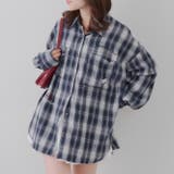 ネイビー | 衿合皮刺繍入りチェックシャツ | RMAF　NICE CLAUP / OLIVE des OLIVE