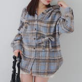 サックス | リボン付チェックフードシャツ | RMAF NICE CLAUP / OLIVE des OLIVE